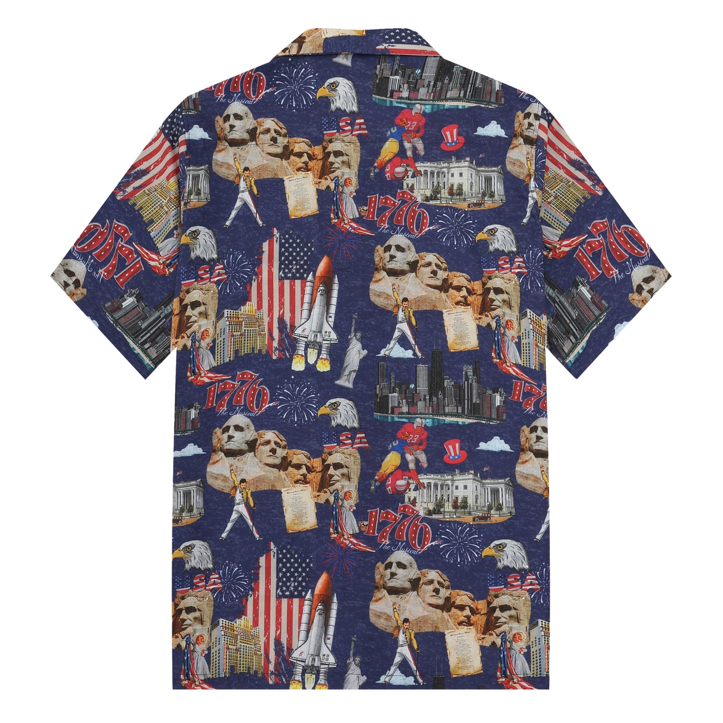 1950s Mount Rushmore Pattern Camp Collar Short Sleeve Shirt