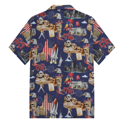 1950s Mount Rushmore Pattern Camp Collar Short Sleeve Shirt