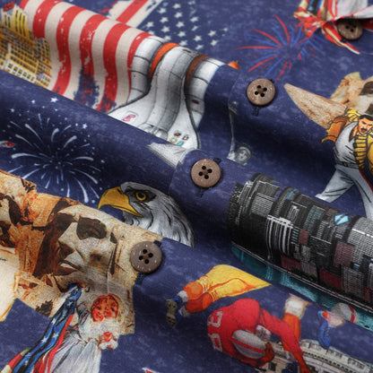 1950s Mount Rushmore Pattern Camp Collar Short Sleeve Shirt