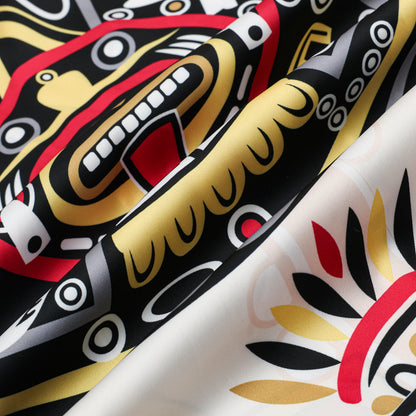 Maya Warrior Tiki Statue Pattern Short Sleeve Camp Collar Shirt