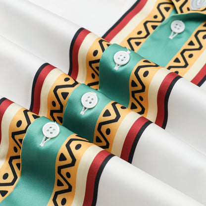 Festival Outfit Tiki Statue Pattern Short Sleeve Camp Collar Shirt