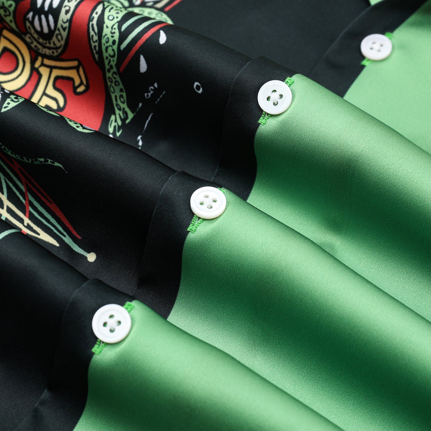 Black And Green Color Block Mouse Print Camp Collar Short Sleeve Shirt For Men
