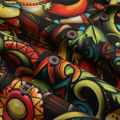 Latin American Theme Short Sleeve Camp Collar Shirt