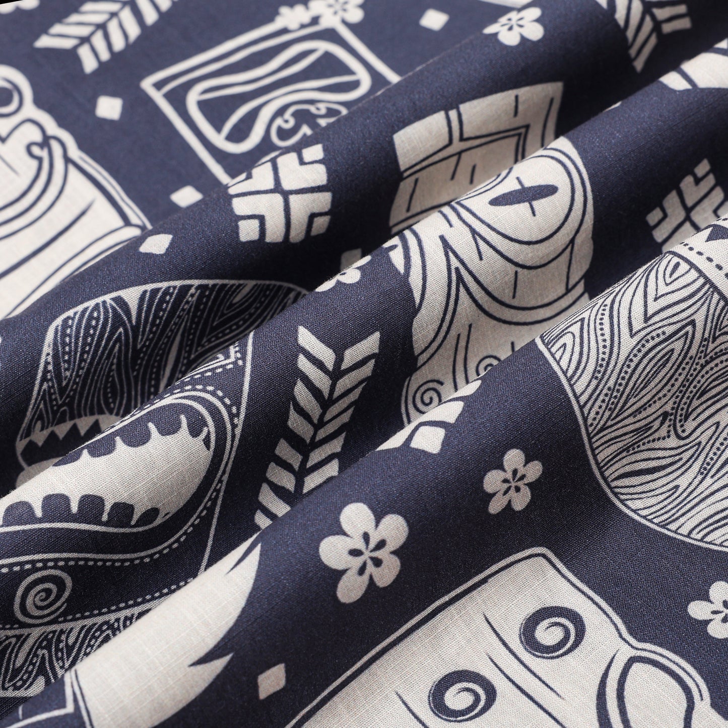 Tiki Statue Pattern Short Sleeve Camp Collar Shirt