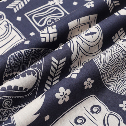 Tiki Statue Pattern Short Sleeve Camp Collar Shirt
