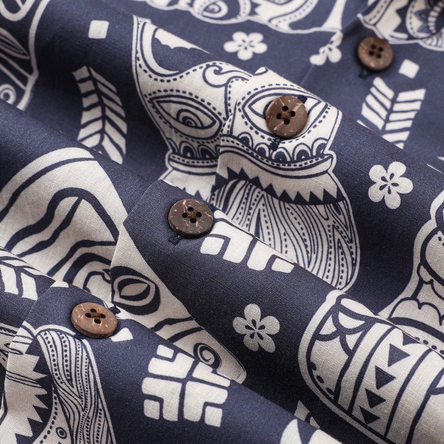 Tiki Statue Pattern Short Sleeve Camp Collar Shirt