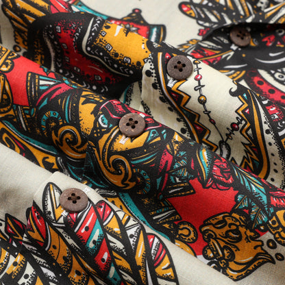Ancient Mexican Mayan Pattern Short Sleeve Camp Collar Shirt