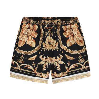 Baroque Pattern Elastic Waistband Casual Shorts Jonvidesign