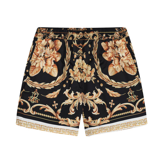 Baroque Pattern Elastic Waistband Casual Shorts Jonvidesign