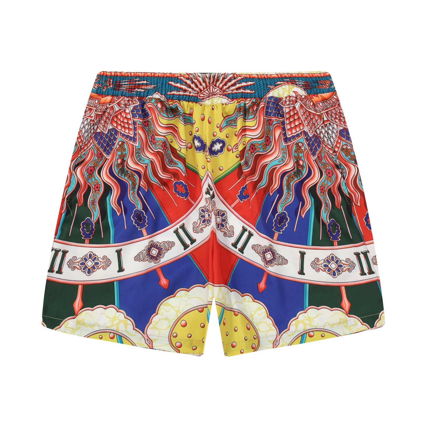 Sun Pattern Elastic Waistband Casual Shorts in Yellow