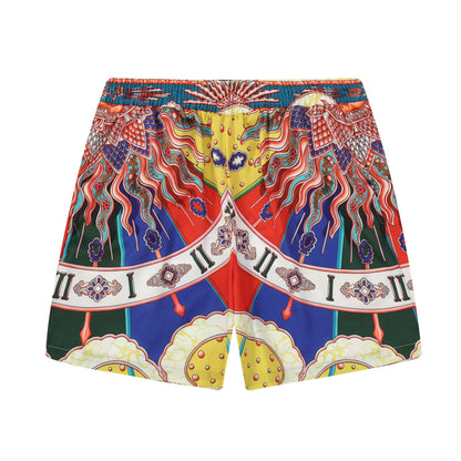 Sun Pattern Elastic Waistband Casual Shorts in Yellow