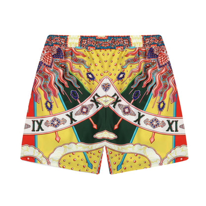 Sun Pattern Elastic Waistband Casual Shorts in Yellow