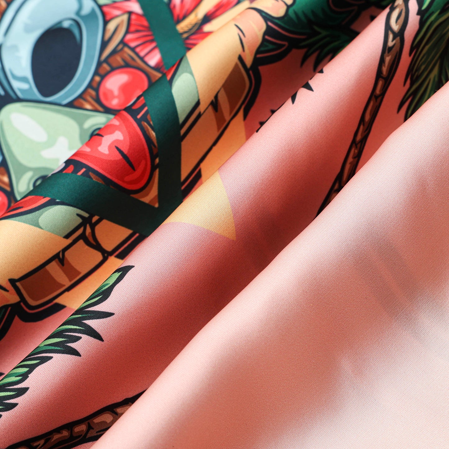 Palm Tree Tiki Themed Pattern Short Sleeve Camp Collar Shirt