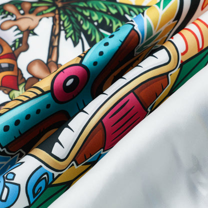 Tropical Vibe Tiki Pattern Short Sleeve Camp Collar Shirt