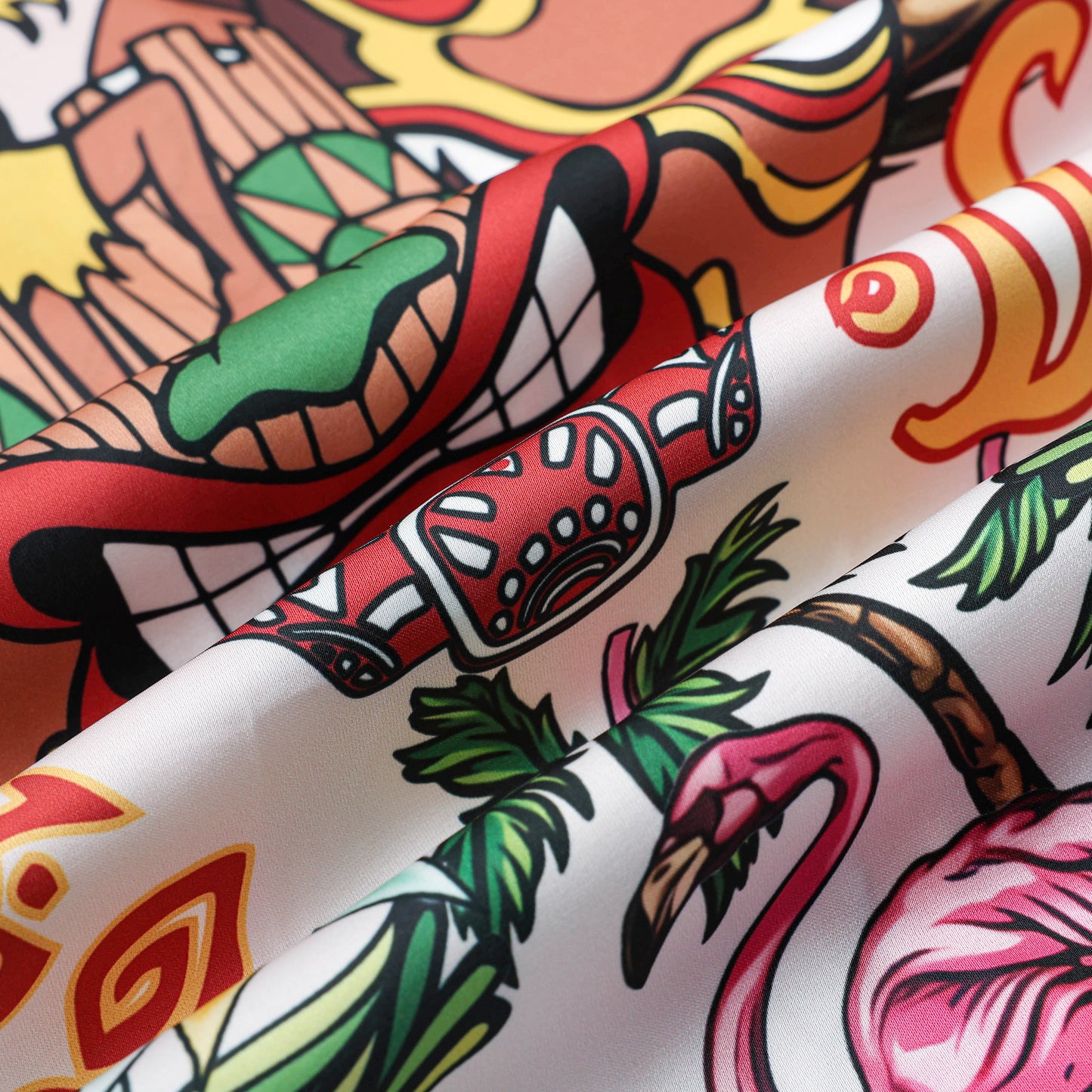Tropical Vibe Tiki Themed Pattern Short Sleeve Camp Collar Shirt