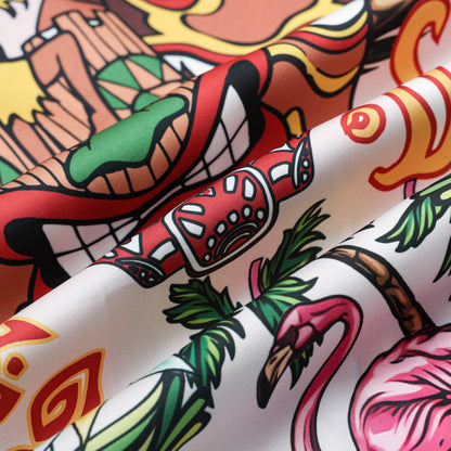 Tropical Vibe Tiki Themed Pattern Short Sleeve Camp Collar Shirt