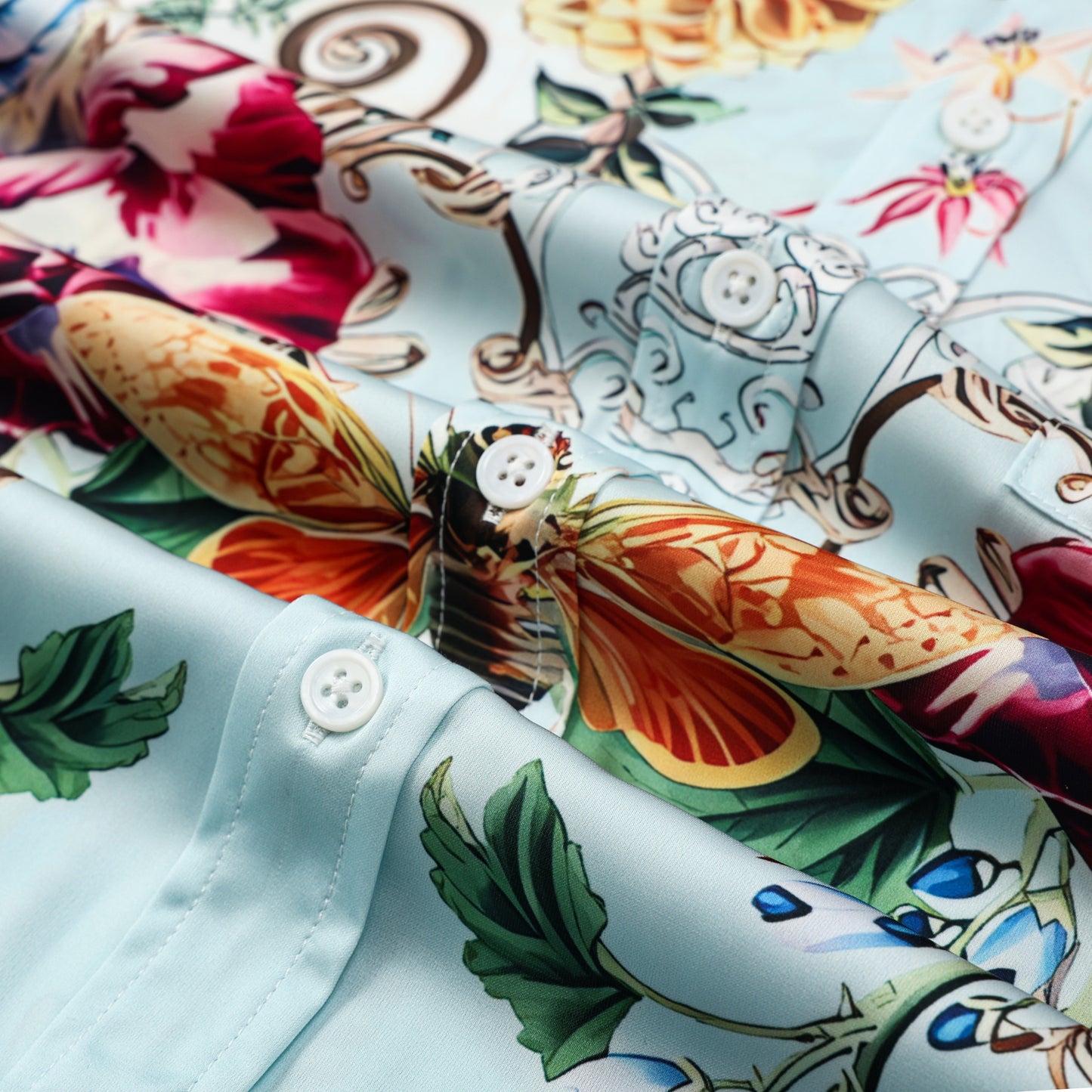 Natural Floral Silk Fiber Short Sleeve Casual Shirt
