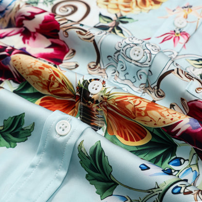 Natural Floral Silk Fiber Short Sleeve Casual Shirt