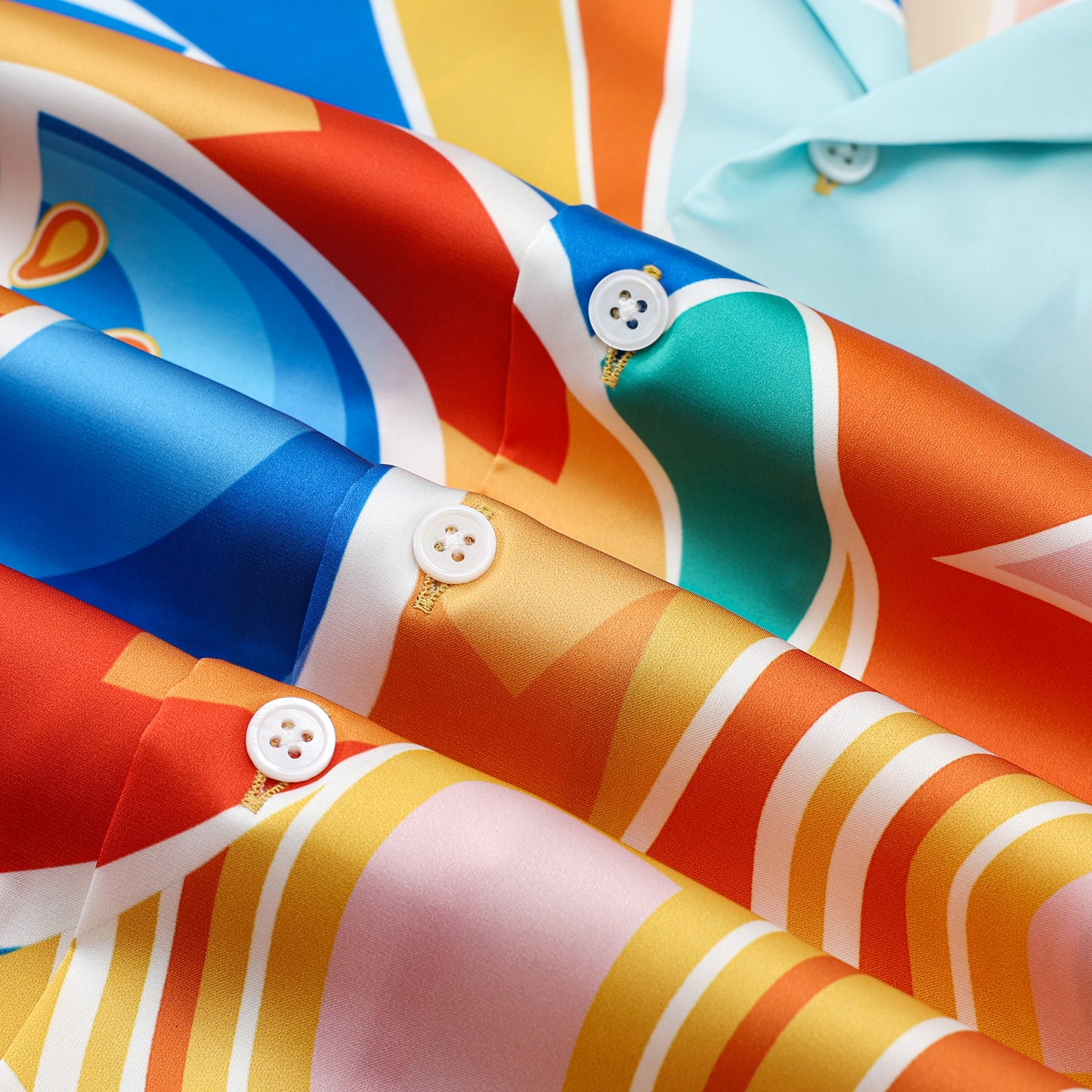 Multicolor Printed Silk Fiber Short Sleeve Camp Collar Shirt