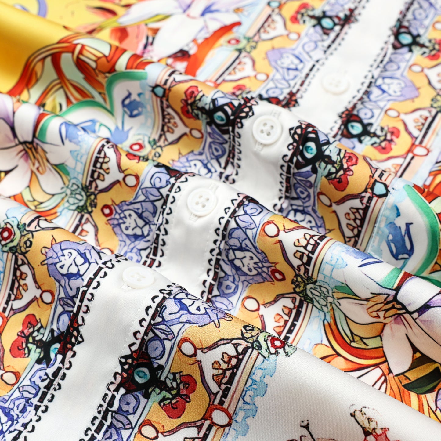 Yellow Floral Pattern Silk Fiber Short Sleeve Shirt