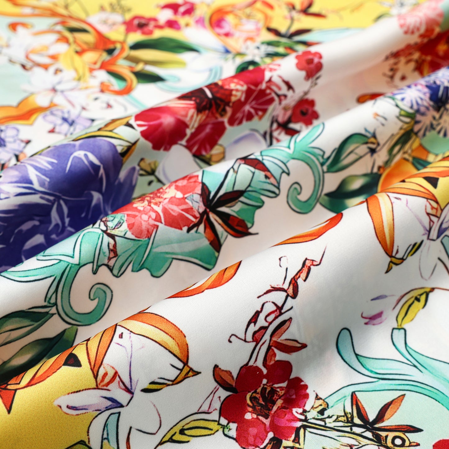 Yellow Floral Pattern Silk Fiber Short Sleeve Shirt