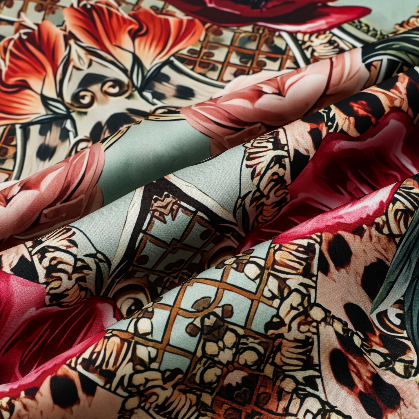 Luxury Animal Flower Print Silk Fiber Short Sleeve Shirt