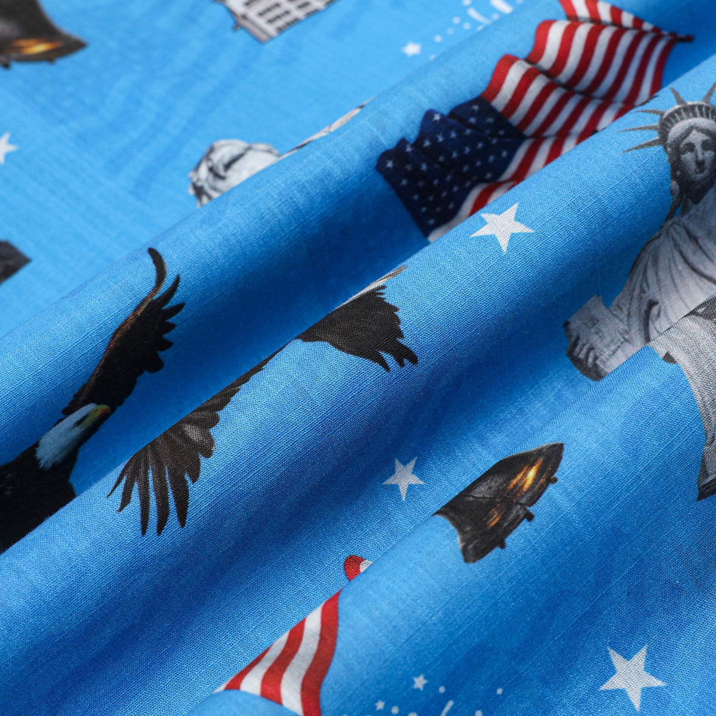 American Eagle Statue of Liberty Pattern Camp Collar Short Sleeve Shirt