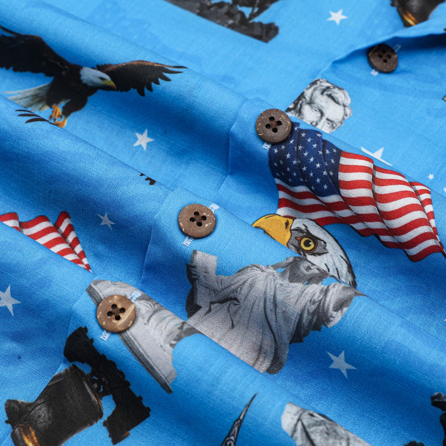 American Eagle Statue of Liberty Pattern Camp Collar Short Sleeve Shirt