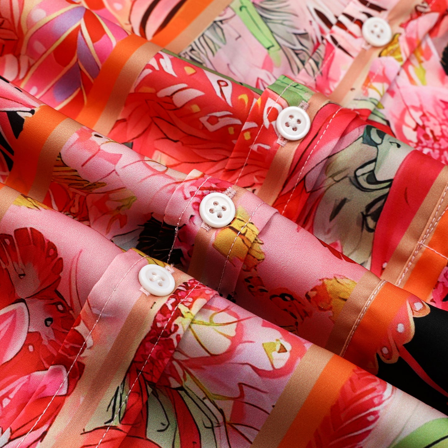 Floral Butterflies Pattern Silk Fiber Short Sleeve Shirt