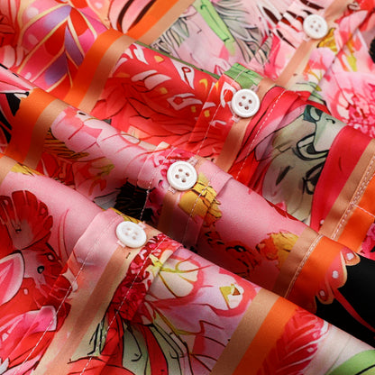 Floral Butterflies Pattern Silk Fiber Short Sleeve Shirt