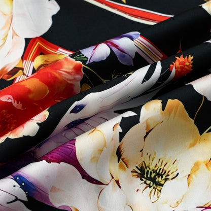 Luxury Flower Print Silk Fiber Short Sleeve Shirt