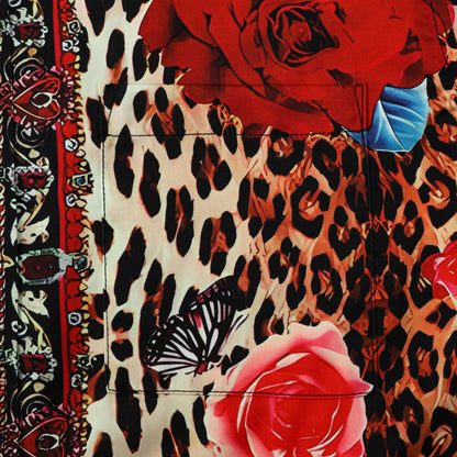 Red Rose Leopard Printed Silk Fiber Short Sleeve Shirt