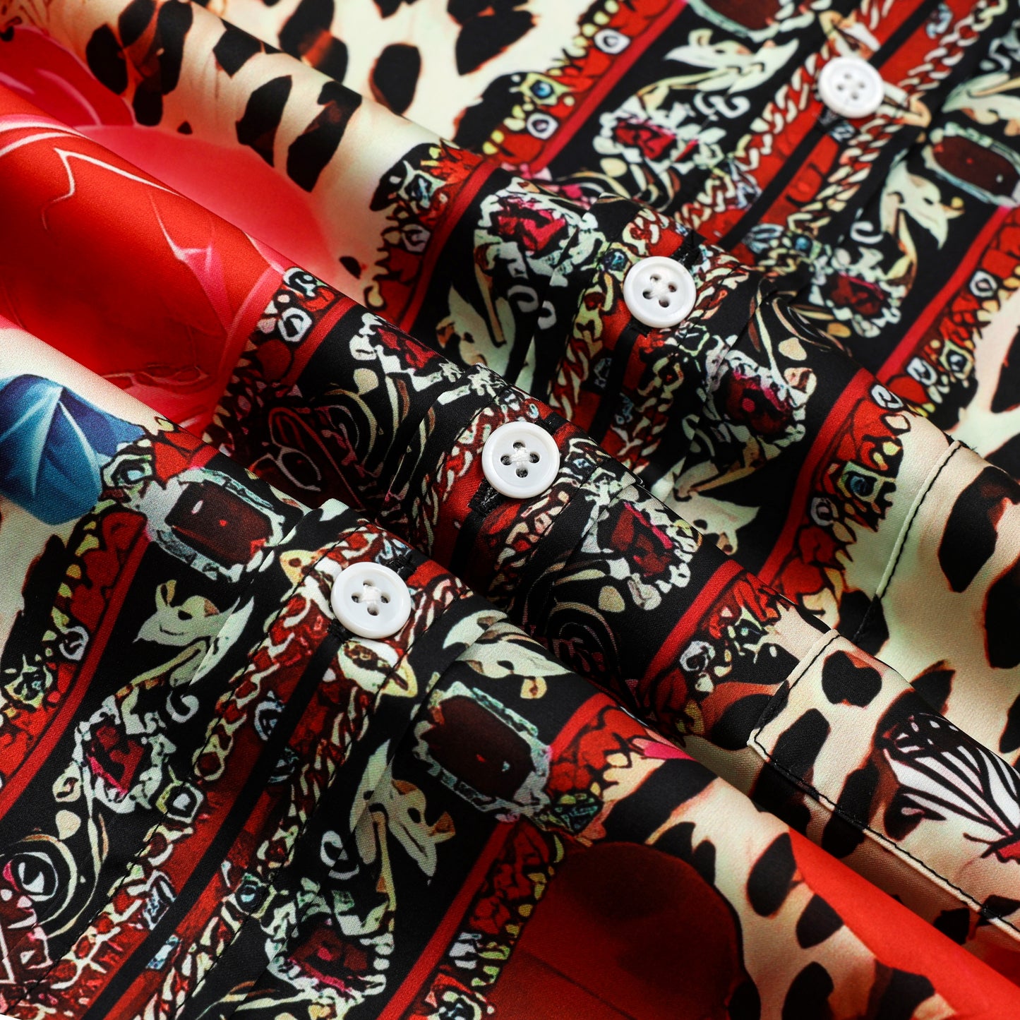 Red Rose Leopard Printed Silk Fiber Short Sleeve Shirt