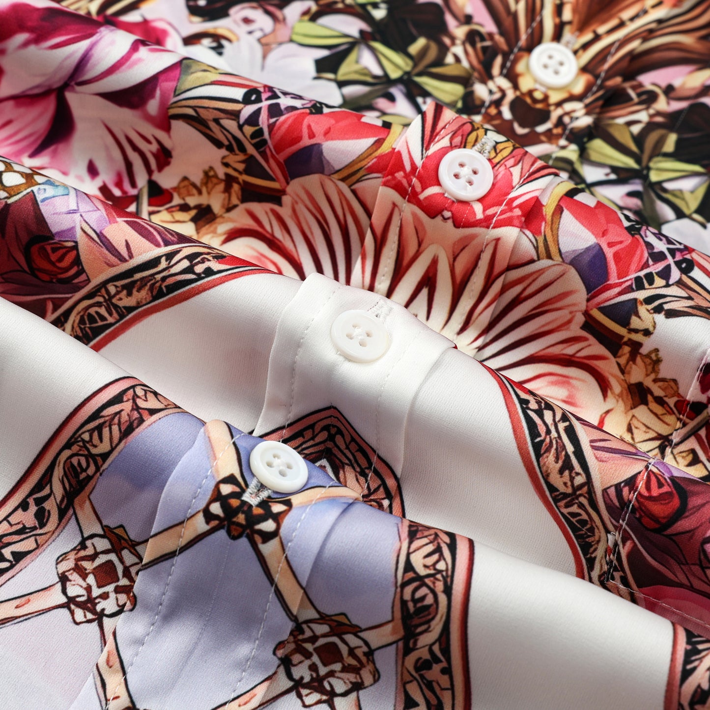 Floral Blossom Printed Silk Fiber Short Sleeve Casual Shirt