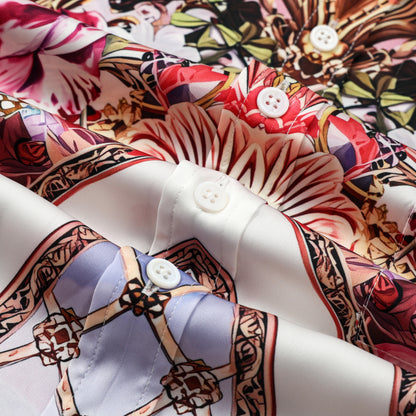 Floral Blossom Printed Silk Fiber Short Sleeve Casual Shirt