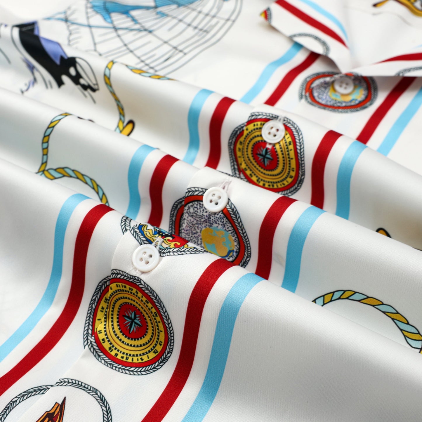 Sailing Boat Pattern Short Sleeve Camp Collar Shirt