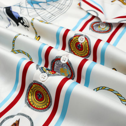 Sailing Boat Pattern Short Sleeve Camp Collar Shirt