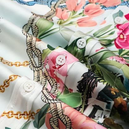 Vacance Summer Printed Silk Fiber Short Sleeve Shirt