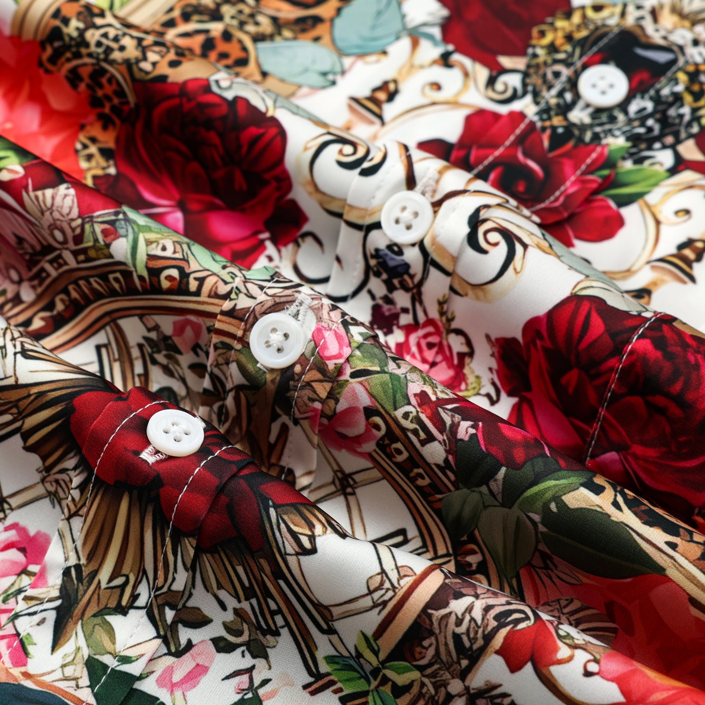 Gorgeous Floral Printed Silk Fiber Short Sleeve Shirt
