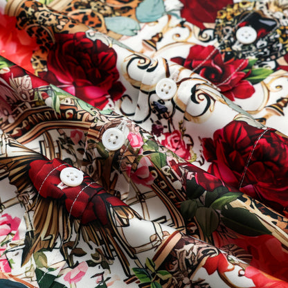 Gorgeous Floral Printed Silk Fiber Short Sleeve Shirt