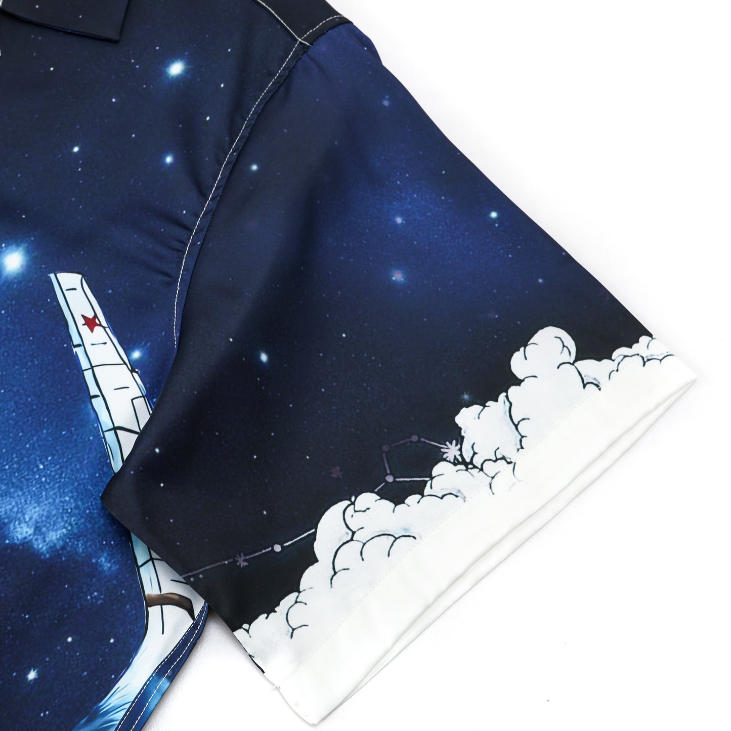 Airplane Starry Night Print Short Sleeve Camp Collar Shirt