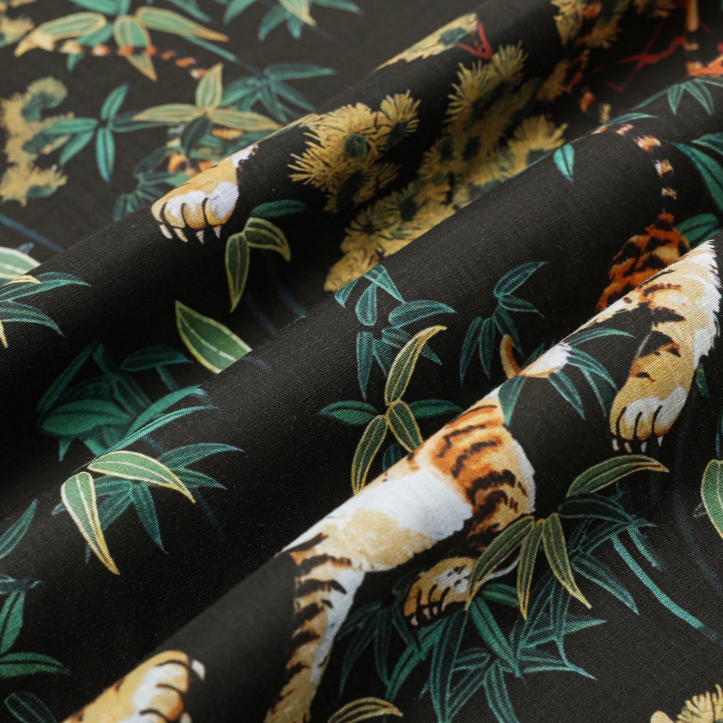 Ukiyo-e Bamboo Tiger Printed Camp Collar Short Sleeve Shirt