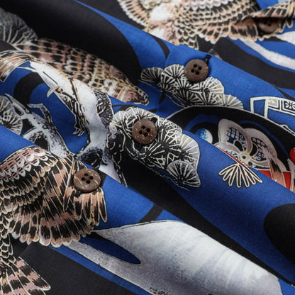 Ukiyo-e Falcons Fans Pattern Camp Collar Short Sleeve Shirt