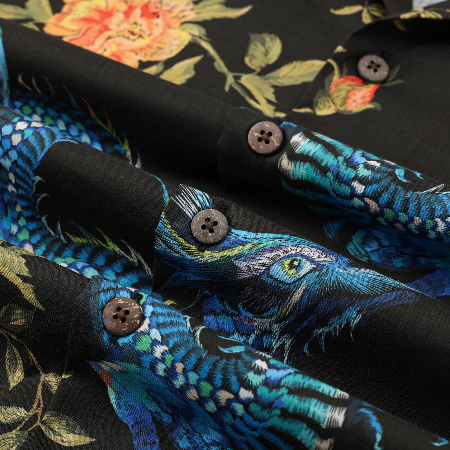 Ukiyo-e Floral Dragon Printed Camp Collar Short Sleeve Shirt