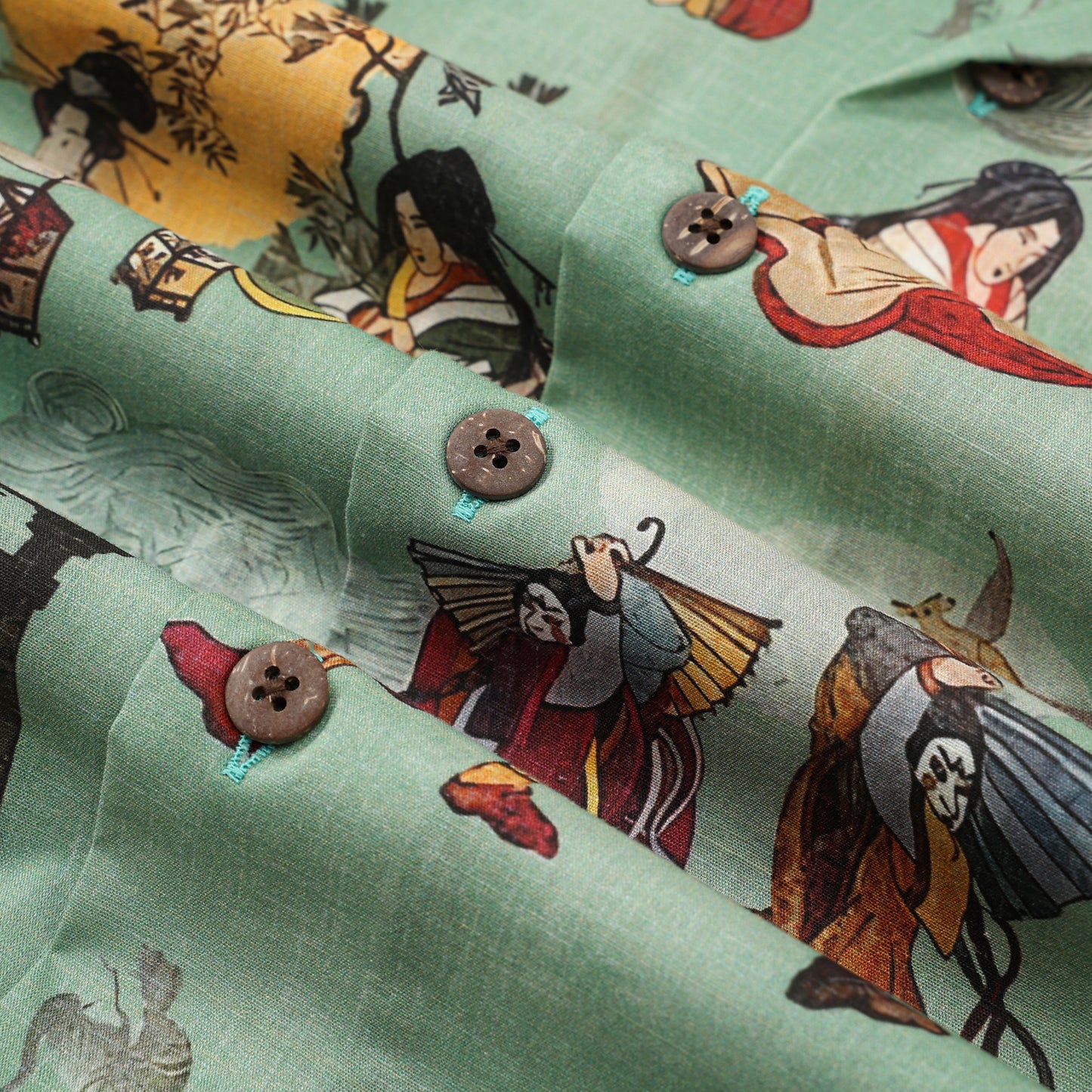 Ukiyo-e KABUKI Pattern Camp Collar Short Sleeve Shirt