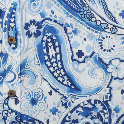 Blue Paisley Short Sleeve Sports Shirt Festival Wear