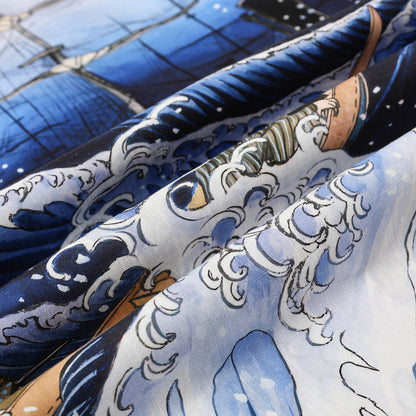 Sea Wave Ukiyoe Style Button Short Sleeve Shirt