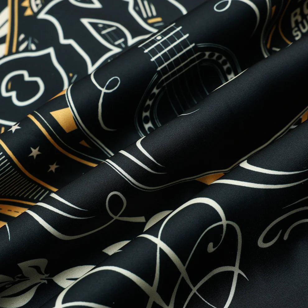 Rockstar Outfit Guitar Pattern Camp Collar Casual Shirt for Men