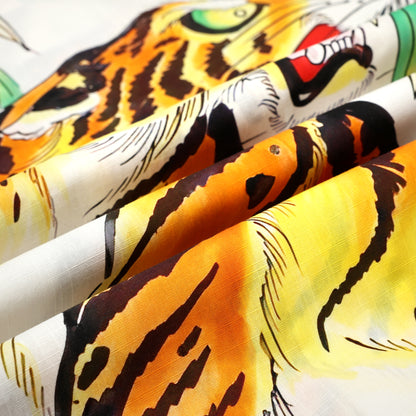 Japanese Forest Tiger Printed Camp Collar Short Sleeve Shirt