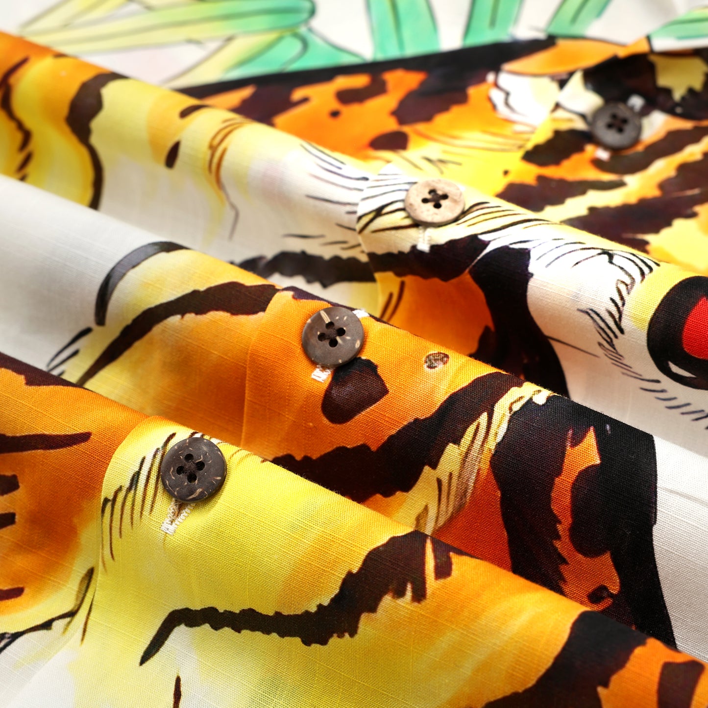 Japanese Forest Tiger Printed Camp Collar Short Sleeve Shirt
